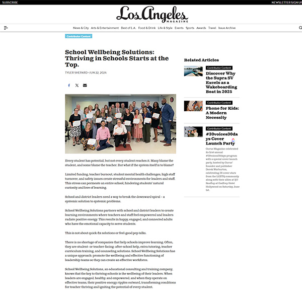 School Wellbeing Solutions: Thriving in Schools Starts at the Top – Los Angeles Magazine