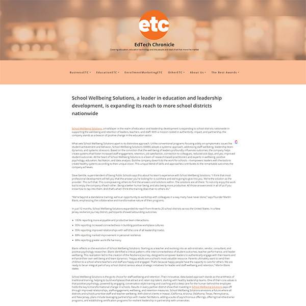 School Wellbeing Solutions, a leader in education and leadership development, is expanding its reach to more school districts nationwide – edtechchronicle.com